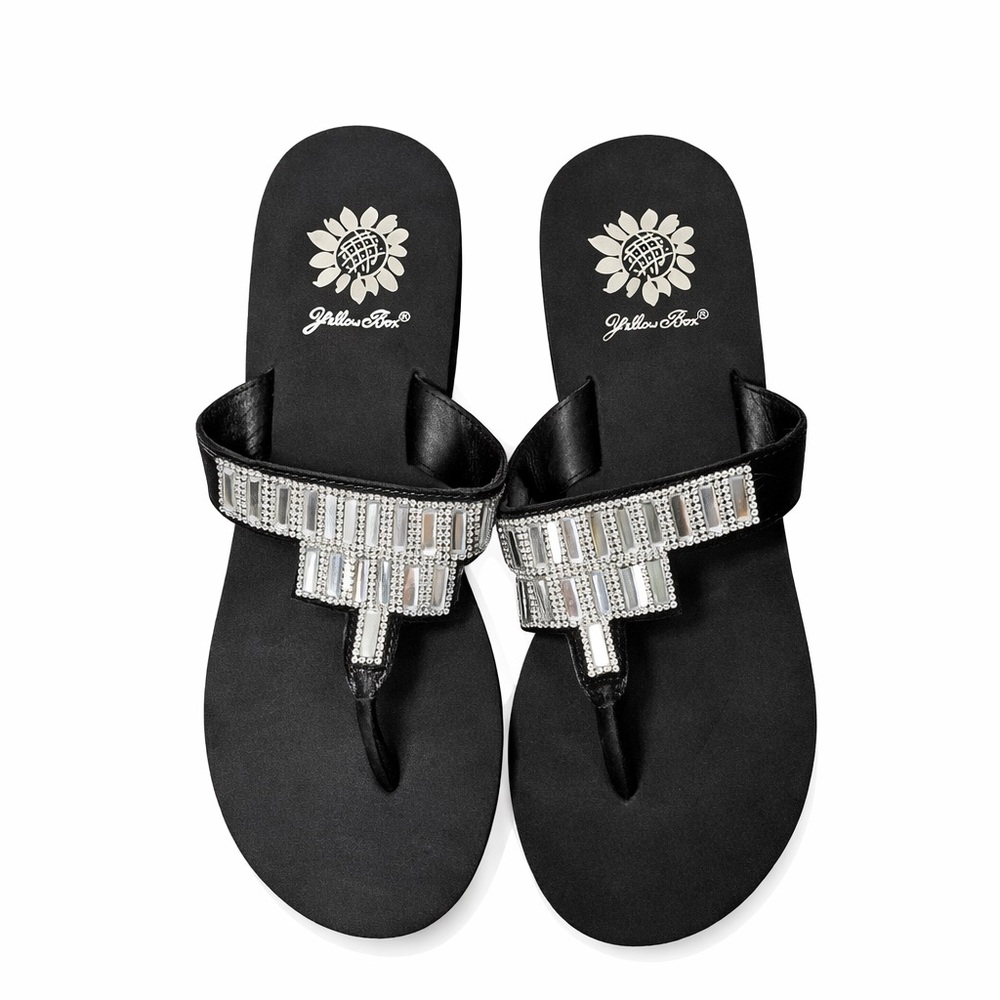Yellow Box Alexandria Black Rhinestone Wedge Flip Flops | Size 8.5
